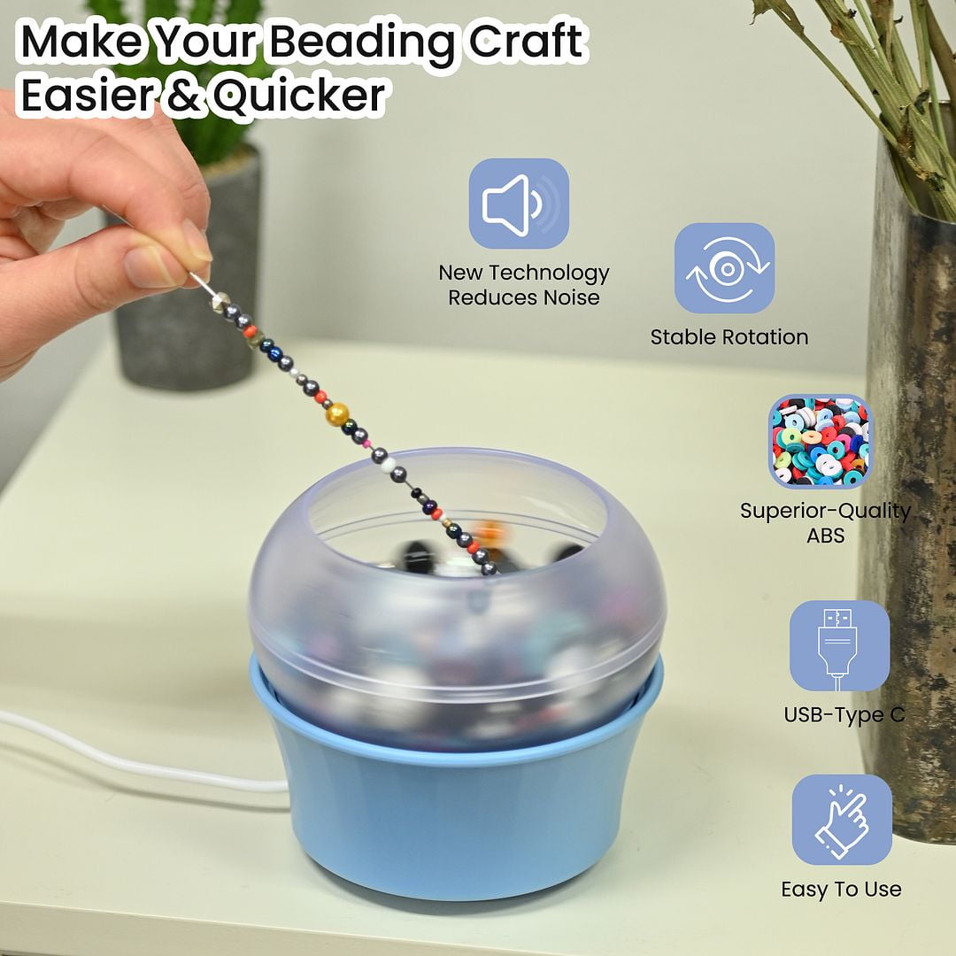 Clay Bead Spinner for Jewelry Making Necklace Bracelet Maker Machine - Electric Bead Spinner Kit with 2 Big Eye Needles & Accessories Friendship Cute Unique Waist Beads Christmas Gifts - Blue