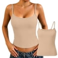 thumbnail image 5 of Khaki Women's Shelf Bra Camisole Tops Ribbed Polyester,Spandex Sleeveless Casual Shirts Racerback Workout Yoga Camisole Tops Comfy Undershirt Tank Top Women L, 5 of 8