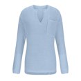 thumbnail image 4 of Lovskoo Sweaters for Women Trendy V-Neck Long Sleeve Top Solid Pocket Sweater Sky Blue, 4 of 6