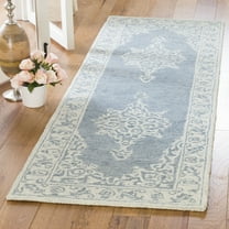 SAFAVIEH Micro-Loop Marina Floral Bordered Wool Runner Rug, Blue/Light Blue, 2'3" x 7'