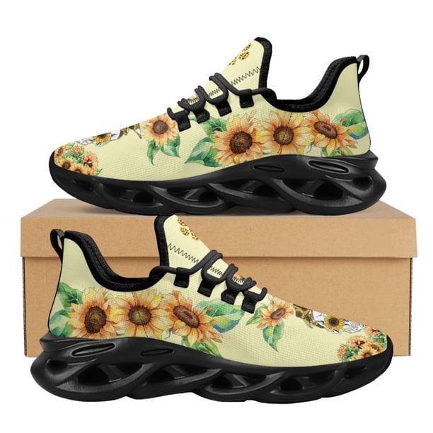 Zapatillas de deporte para mujer, bonitas zapatillas con estampado de calavera y girasol, con amortiguación de aire, calzado de plataforma para hombre