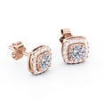 thumbnail image 4 of JeenMata Cushion Halo 1.10 Carat Round Brilliant Cut Moissanite 4 Prong Setting Stud Earrings in 18K Rose Gold Plating over Silver, 4 of 5