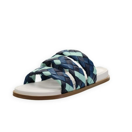 

Cecelia New York Elaine Blue Leather Womens Casual Slip On Open Toe Cage Sandals
