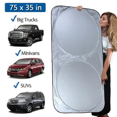 Foldable Car Windshield Sun Shade IC ICLOVER Block Sunlight UV Rays Sun Shield Front Window Sun Visor Protector Summer Winter for Trucks Vans MPV Large Vehicles (75 x35 )