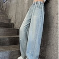 thumbnail image 5 of Gytharion Kids Wide Leg Jeans for Girls 5-15 Years, Teen Girls Cute Heart Embroidery Elastic Waist Baggy Denim Pants with Pockets, 5 of 8