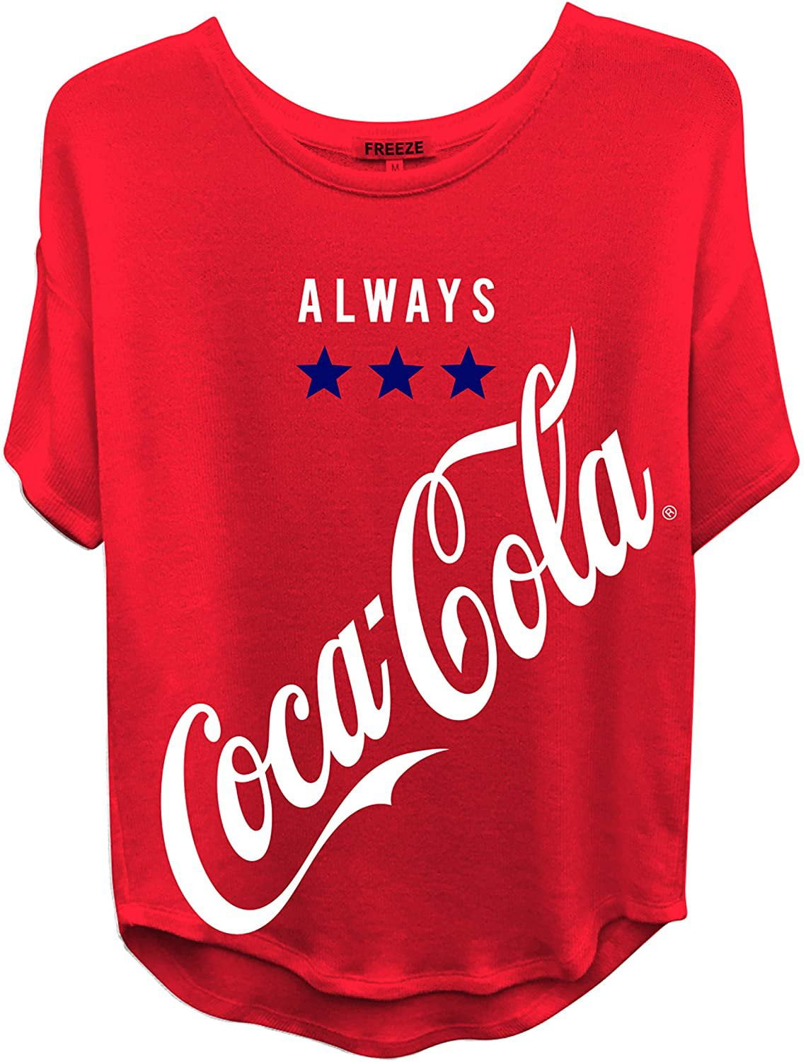 Ladies Coca Cola Fashion Shirt - Coke Classic Logo Wrap Curved Hem Tee ...