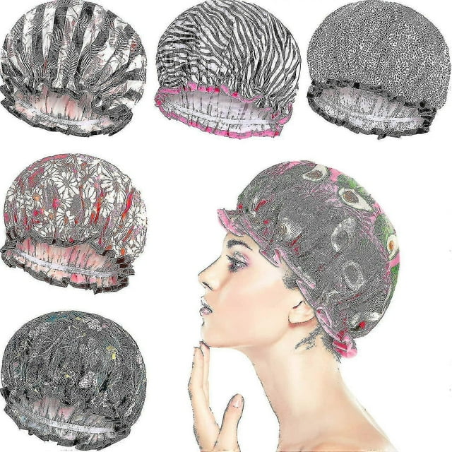 6 Pieces Shower Caps Bathing Hair Cap Reusable Shower Hat Waterproof Bath Cap Gift