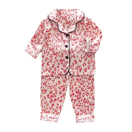 Baby Girl Pajamas Dinosaur Floral Satin Button Down Shirt Tops Long Pants Silk Loungewear Set Toddler Pjs Pink 6 Months-12 Months