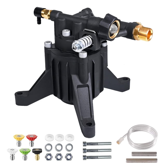 Bomba de repuesto para hidrolavadora vertical YAMATIC, máx. 3400 PSI, 2.5 GPM, eje de 7/8", compatible con Simpson, Honda, Ryobi, Craftsman y GCV190. Entrada/salida trasera.