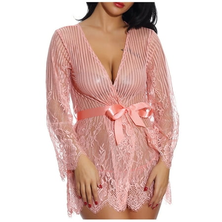 

VEKDONE Clearance 2023 Nightgown Womens Women Lingerie V Neck Nightwear Satin Sleepwear Mesh Lace Chemise Mini Teddy Babydoll Pajamas