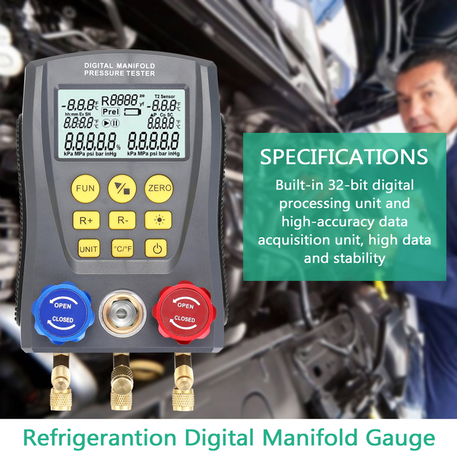 Details about   Refrigeration Digital HVAC Manifold Gauge Vacuum Pressure Tempe Leak Detector 