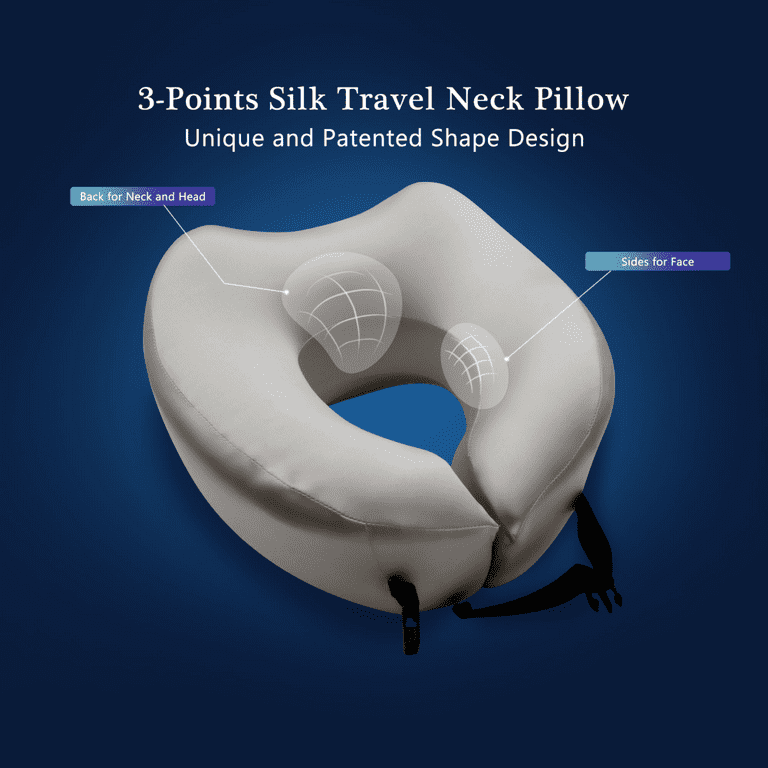 THXSILK Silk Travel Neck Pillow with Real Silk Cover 100% Memory Foam  Filled, Adjustable Comfortable Travel Pillows， Relief Back and Neck Pain in