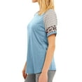 thumbnail image 6 of Women Crew Neck Short Sleeve Stripes Leopard Print Top, 6 of 8