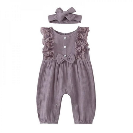 

Baby Clothes for Girls Baby Clothing Newborn Baby Jumpsuit Lace Sleeveless Lace One-piece Garment Romper+ Headband Clothes