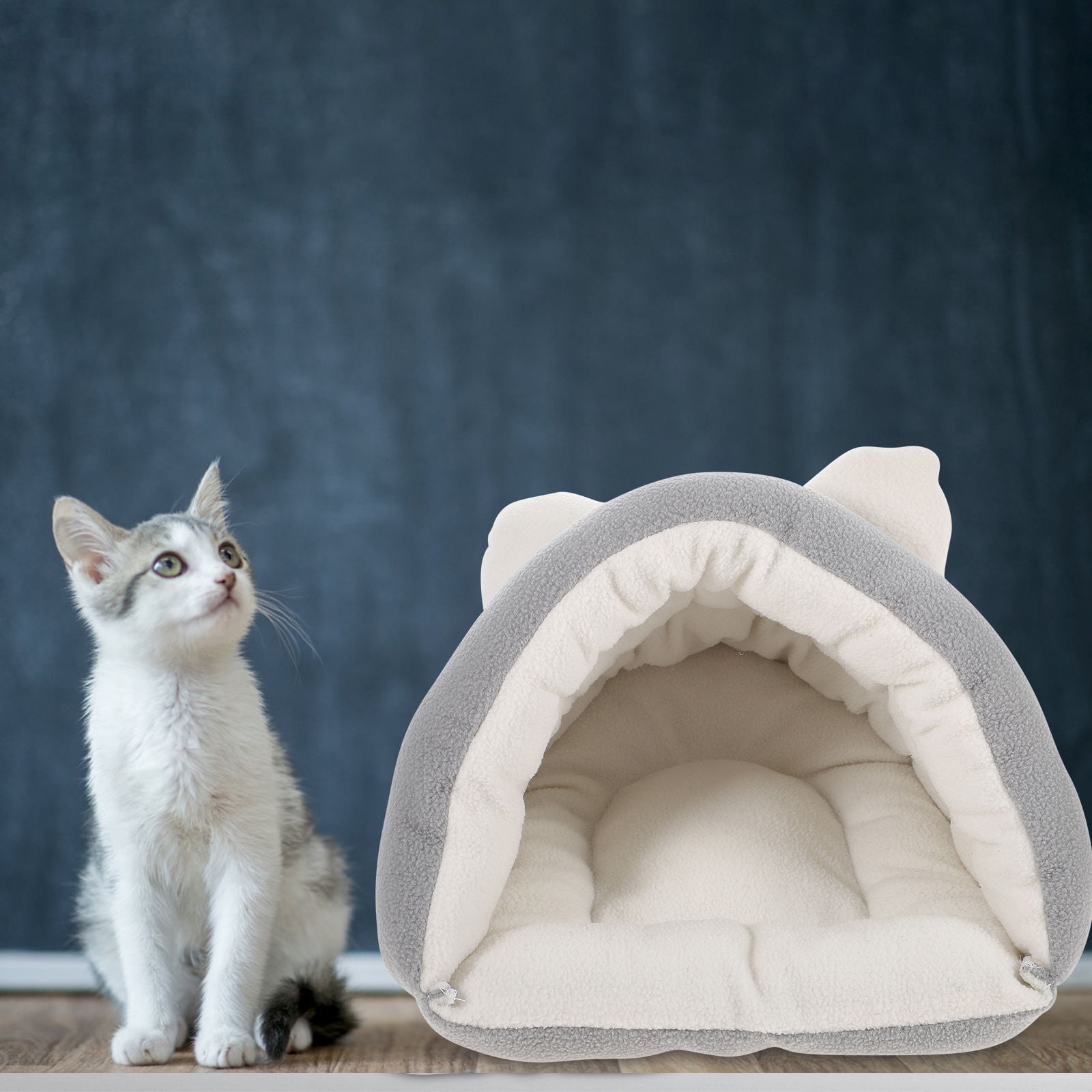 FOMIYES Grey Cat Bed Polar Fleece Cotton Adorable Shape All Seasons 1Pc