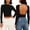Black, variant on Women Backless Long Sleeve Tops Crewneck Slim Fitted Crop Tee Shirts Y2K Stretchy Bodycon Basic Yoga Shirts