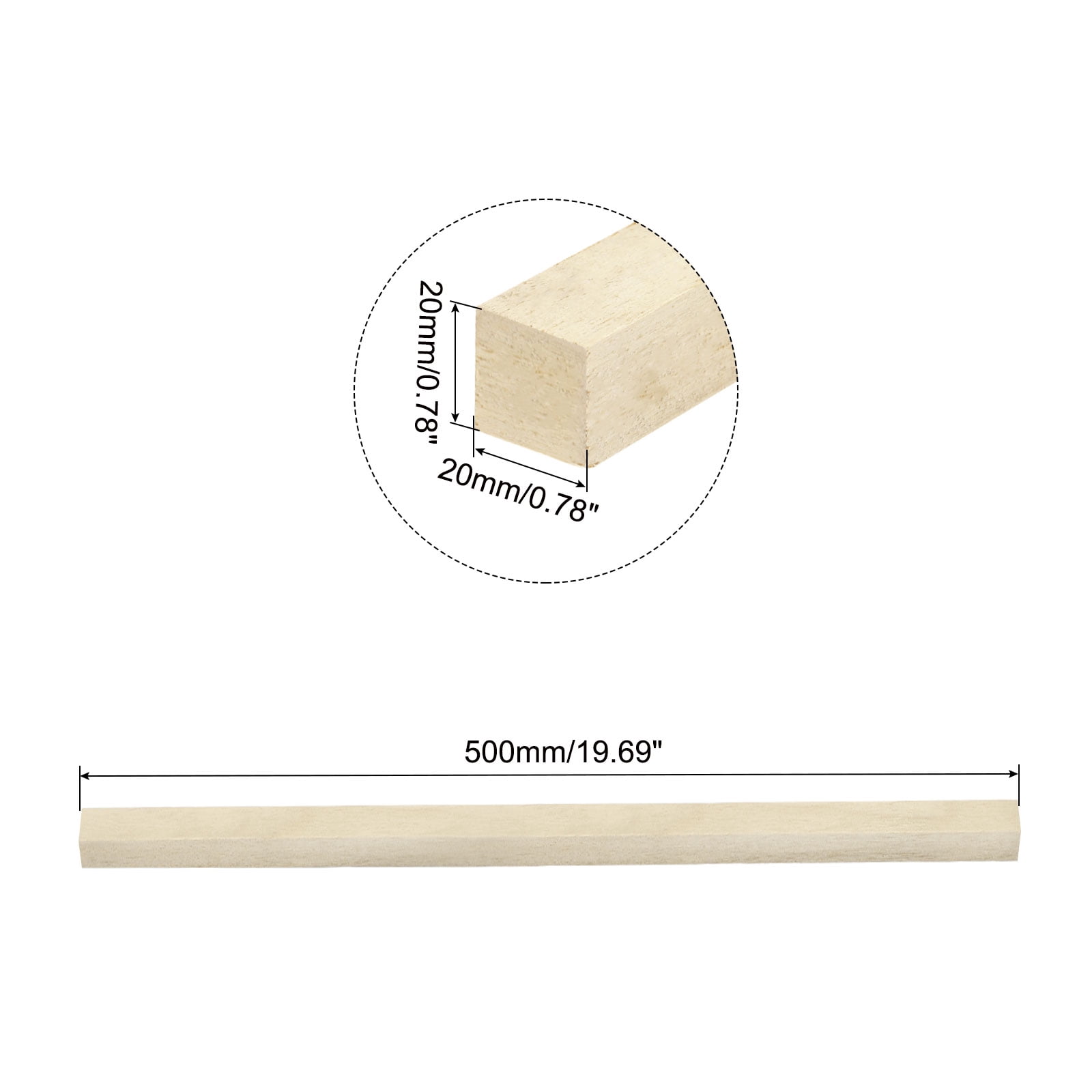 Square Wooden Sticks, 20"x0.8"x0.8" Dowel Rod Unfinished Hardwood Stick Craft Twigs Log Stick for DIY Crafts 5pcs