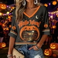thumbnail image 2 of Women Halloween Shirt Oversized Cute Funny Plus Size 3/4 Sleeve Printed Graphic Black 2XL, 2 of 5