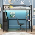 thumbnail image 3 of Loft Bed Twin Size with Desk, 4 Large Fabric Drawers and 2 Storage Shelves, Heavy Duty Metal Loft Bed with LED Lights & Charging Sation, Safety Guard & Ladder, No Box Spring Needed, Black, 3 of 7