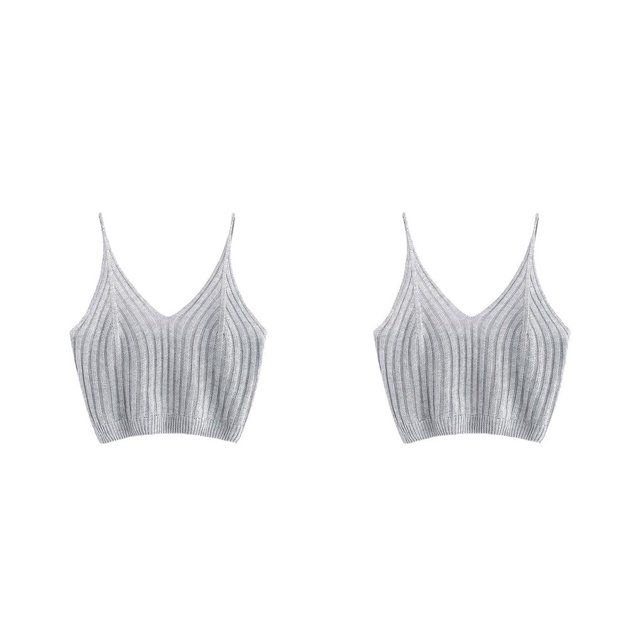 Jumpingount Mujeres Sexy Crop Top de punto Chaleco sin mangas Slim Sling Tank con cuello en V liso Type1 NO1