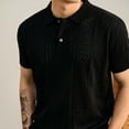 thumbnail image 5 of Men's Smart Casual Knit Polo Shirt, Hollow Out Textured Short Sleeve Shirt for office & Weekend Black, 5 of 5