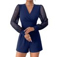 thumbnail image 5 of Tawop Womens Dress Jumpsuits Women's V-Neck Fitted Waist Long-Sleeved Mesh Patchwork Straight-Leg Shorts Jumpsuit, 5 of 8
