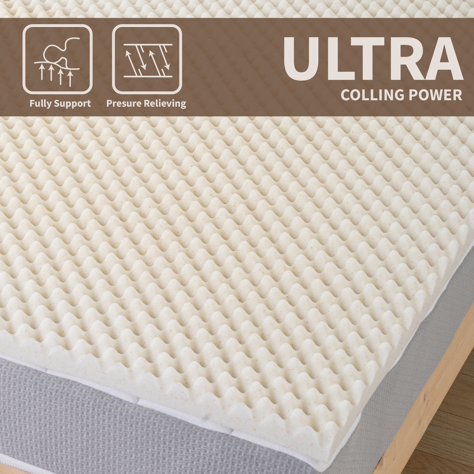 Continental Sleep, 2" Convoluted Copper-Infused Memory Foam Mattress Toppers, Cooling and Pressure Relieving with Airflow Design, Full, Beige