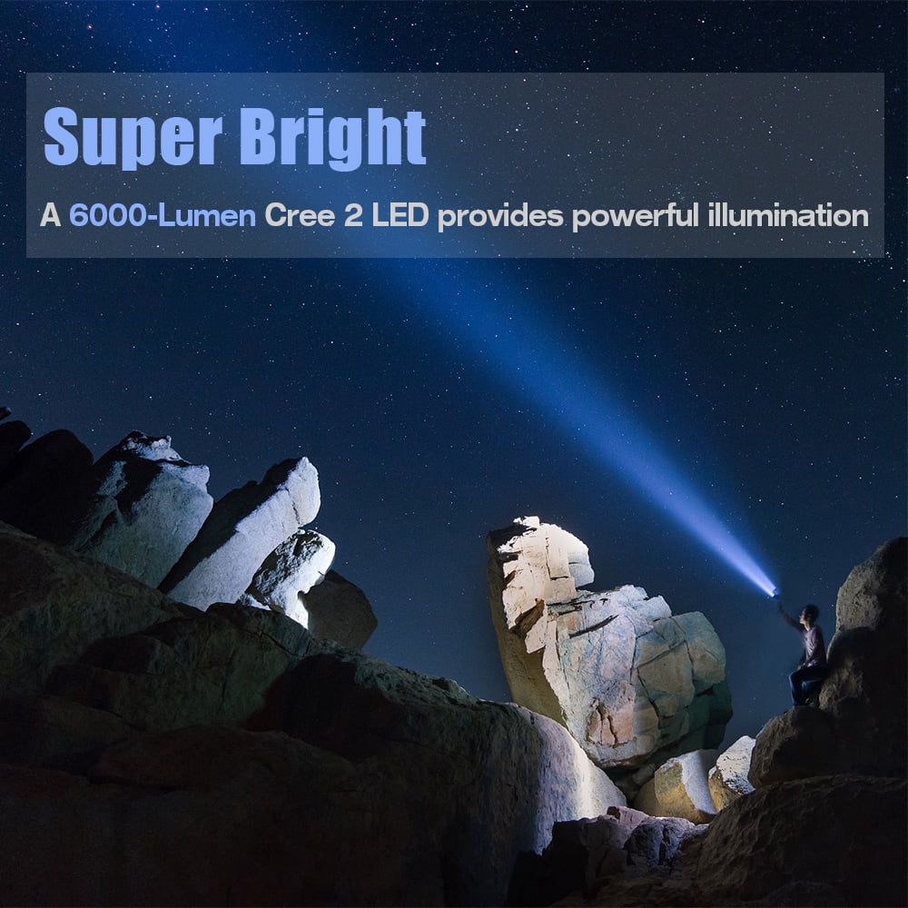 YIERBLUE Rechargeable Spotlight 300000 Lumen LED Long Battery Flashlight, Silver