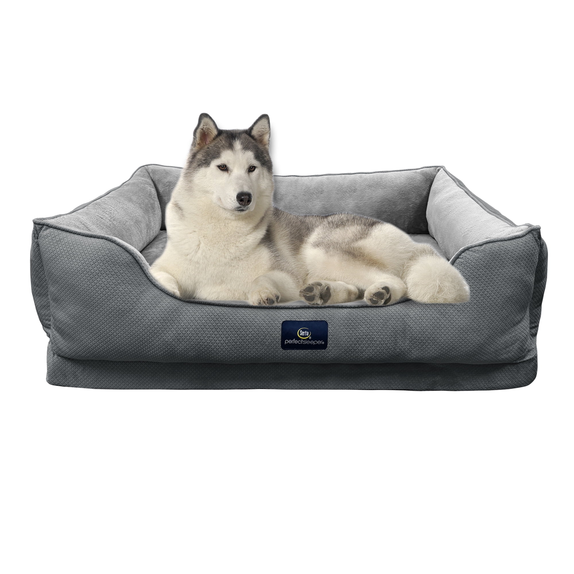Serta Cuddler Bolster Cat & Dog Bed, Charcoal, Extra Large
