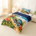 thumbnail image 2 of spefrowx Watercolor Beach Sea Turtle Twin Comforter Sets for Kids, Tropical Hibiscus Starfish Bedding Set, Navy Reversible, 2-Piece, 1 Comforter and 1 Pillowcase, 2 of 6