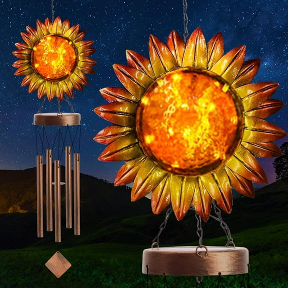 Solar Wind Chimes for Outside, Solar Sunflower Wind Chimes for Outdoor Garden Decor, Memorial Wind Chimes Outdoor Waterproof, Hanging Wind Chimes for Outdoor Patio Yard, Memorial Gift for Mom (39.4")