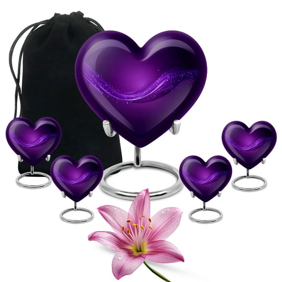 KARYLIZ Mini Purple Urns For Human Ashes - Small Urn For Human Ashes Adult Male - Mini Burial Urns For Human Ashes Adult Female - Large Cremation Funeral for Women(Combo 8 Inch & 3 Inch, Set of 5)