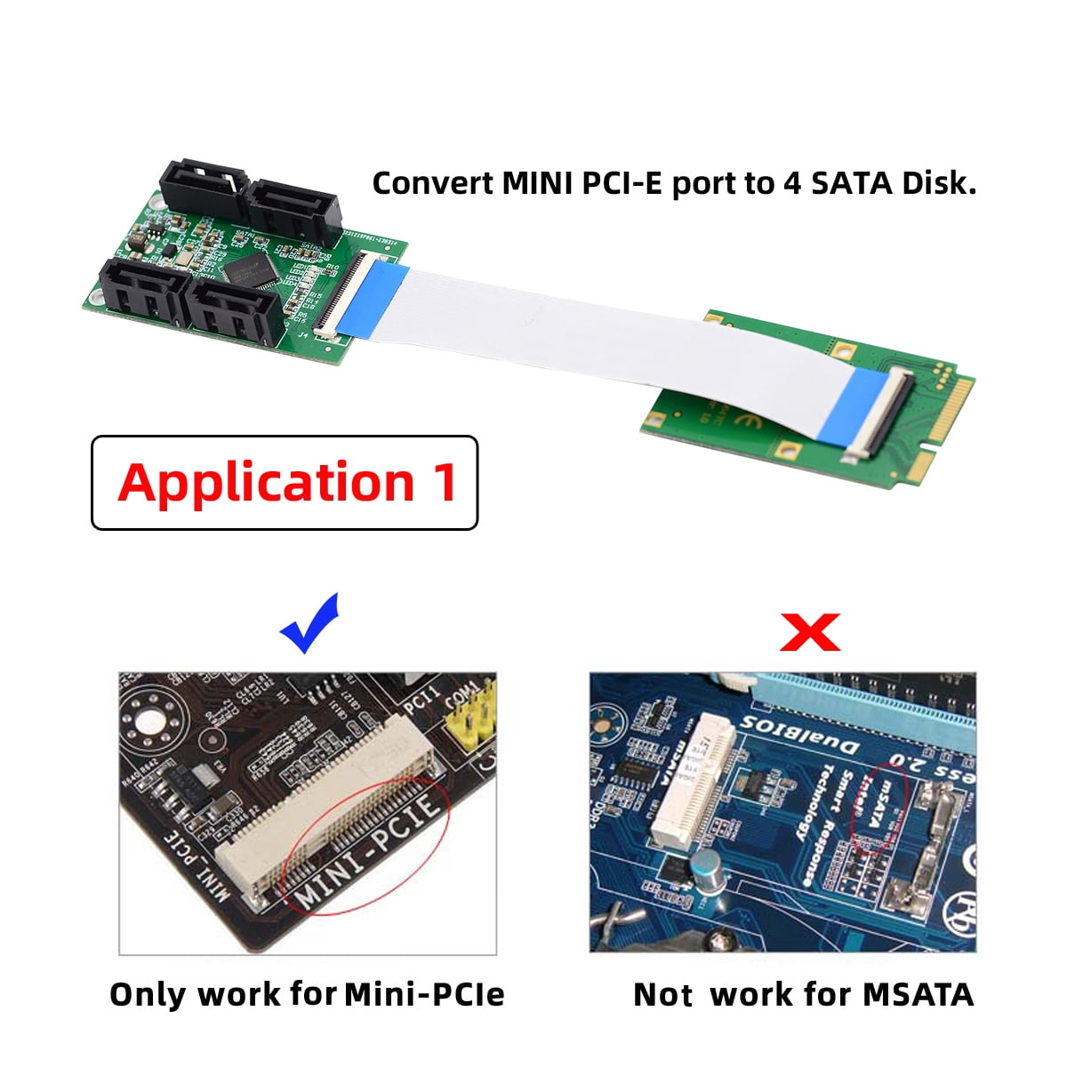 Chenyang Mini PCI-E PCI Express & NGFF A+E Key to SATA 3.0 Four Ports Adapter Cable 6Gbps Hard Drive Extension Card for SSD