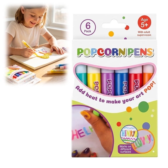 Magic Popcorn Pen – 3D Puffy Paint Marker Set, DIY Colorful Bubble Art Kit, Washable Magic Ink for Scrapbooking, Art Projects & Creative Fun – 6 Vibrant Colors (1Set)