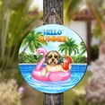 thumbnail image 4 of Hello Summer Old English Sheepdog at Swimming Pool Flamingo Swim Ring Round Wood Sign Dog Lover Hanging Wall Home Decor - 12009, 4 of 5
