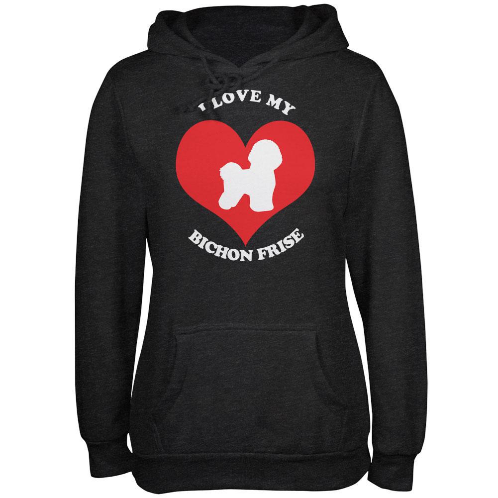 Old Glory Valentines I Love My Bichon Frise Heather Juniors Soft Hoodie Walmart Com Walmart Com