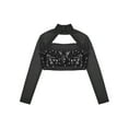 thumbnail image 5 of inlzdz Girls Sparkle Sequins Mock Neck Mesh Long Sleeve Gymnastics Shirt Hip Hop Jazz Dance Crop Top Black 12, 5 of 6