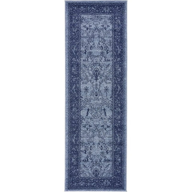 Unique Loom Tapis Botanique Vintage la Jolla 2' x 6' Runner Blue/Navy Blue