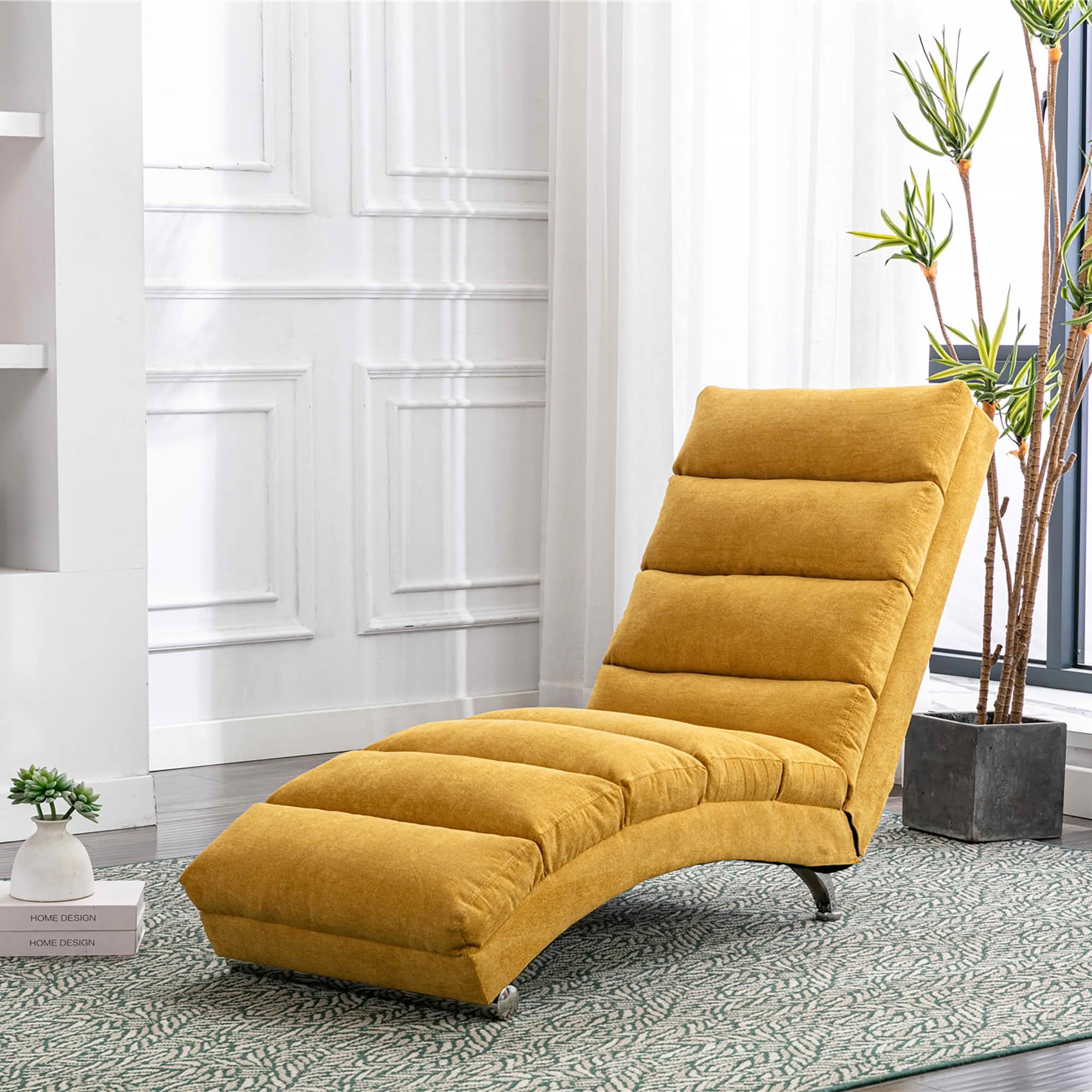 MAYEERTY Vibrating Upholstered Chaise Lounge Chair, Ergonomic Fixed Back Fabric Recliner Sofa with Side Pocket Remote Control for Living Room Bedroom