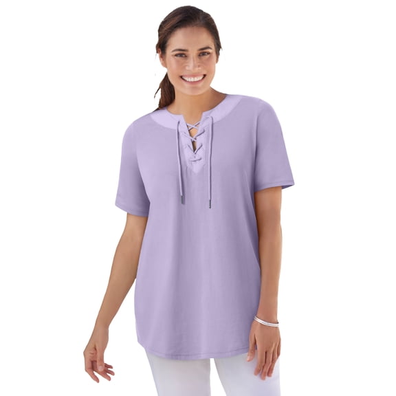 Woman Within Plus Size Lace-Up Knit Tee
