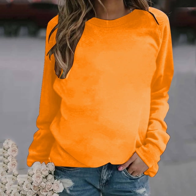 EQWLJWE Chandails en Molleton pour Femmes Grande Taille Liquidation Pull à Manches Longues d'Automne Décontracté Mignon Col Rond Chandail en Molleton Ample Pull Tops Chemises 2023 Femmes Chandails en Molleton Sans Capuche