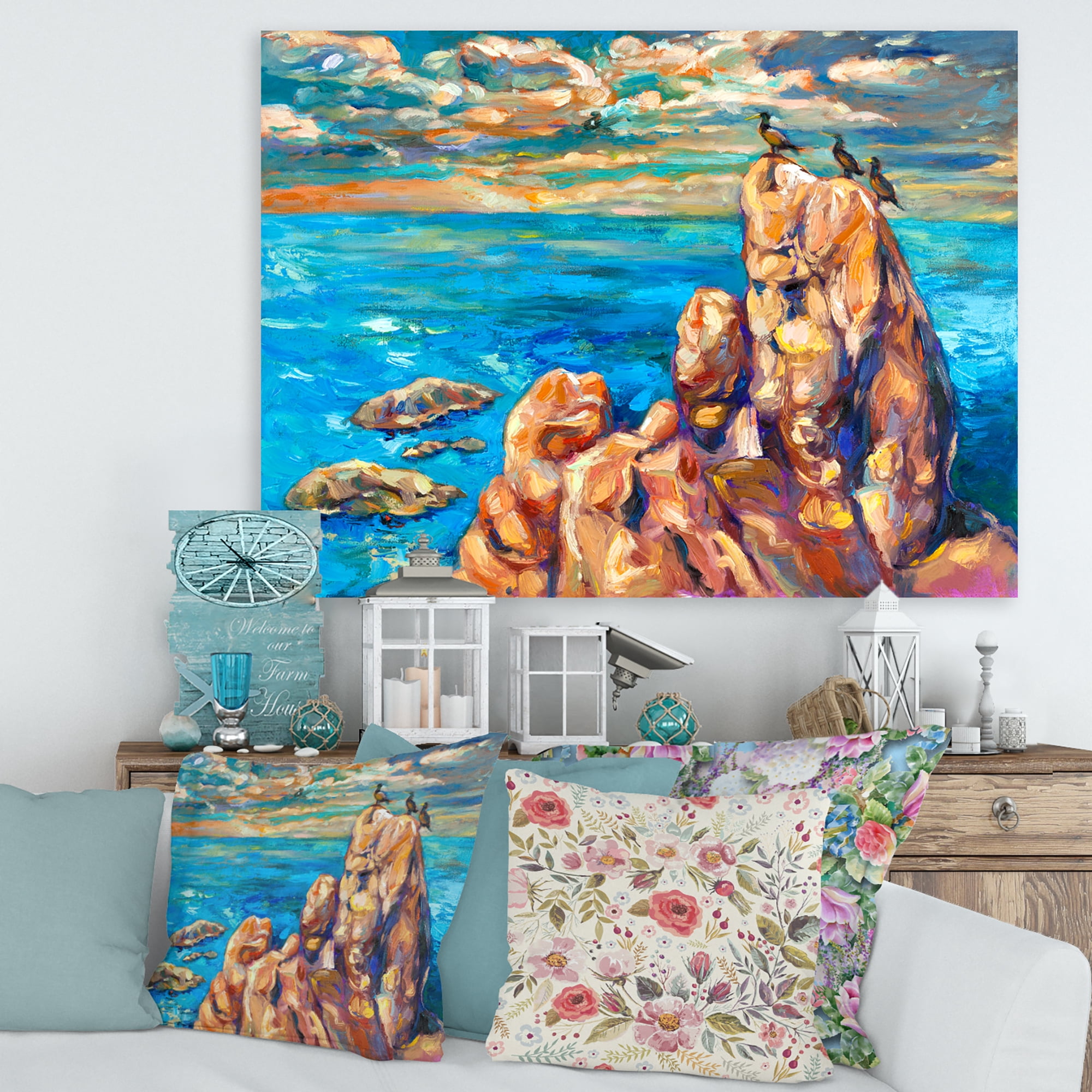 Designart ' The Blue Ocean By Rocky Cliffs I ' Nautical & Coastal Canvas Wall Art Print