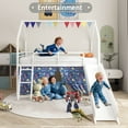 thumbnail image 3 of Bellemave Twin Loft Bed with Slide, Metal Junior House Bed with Curtain Set, Low Loft Beds Frame with Pennant Banner Flag and Star Stickers（White+Blue）, 3 of 9