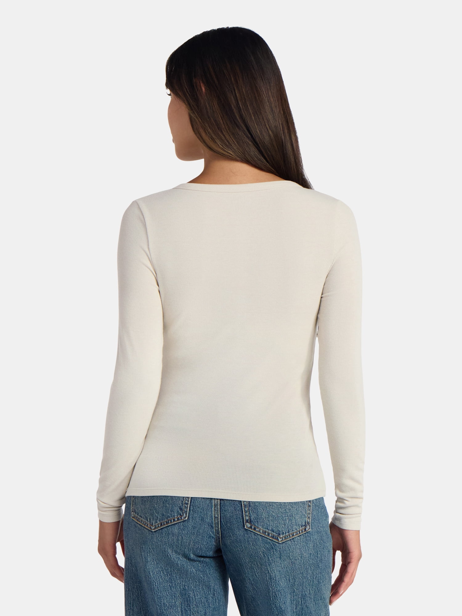 Time and Tru Women's Ribbed Henley Shirt with Long Sleeves, Sizes XS-XXXL
