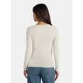 thumbnail image 3 of Time and Tru Women's Ribbed Henley Shirt with Long Sleeves, Sizes XS-XXXL, 3 of 5