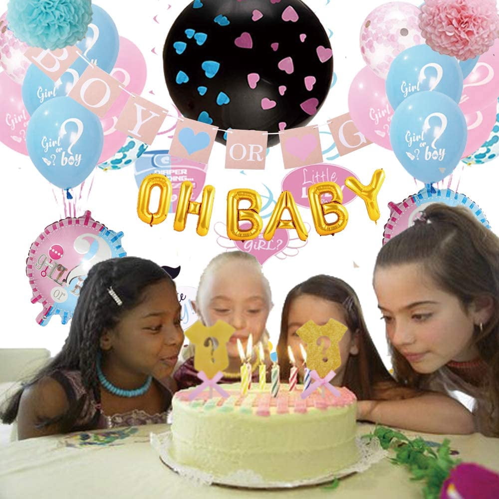 Gender Reveal Party Supplies Kit Blue and Pink (97 Pieces) Baby Boy Or Girl  Gender Reveal Decorations Include Jumbo Confetti Balloon, Assorted Pink and Blue Gender Reveal Balloons, Pink and Blue Tin