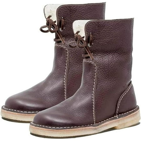 

ZBCHLS Vintage Buttery-Soft Wool Lining Boots PU Leather Women s Slip-On Orthopedic Walking Waterproof Snow Boots
