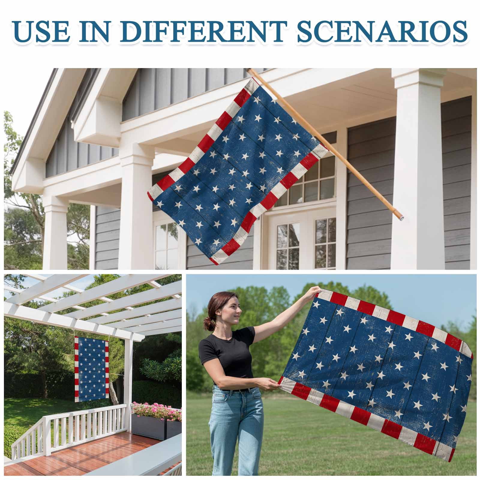 4th of July Flags for Outside 3x5 ft USA Flag Outdoor Flags Double Sided Grommets House Banner Patriotic Stars Buffalo Patio Yard Flag for Outdoor Party Porch Garden Independence Day Decor