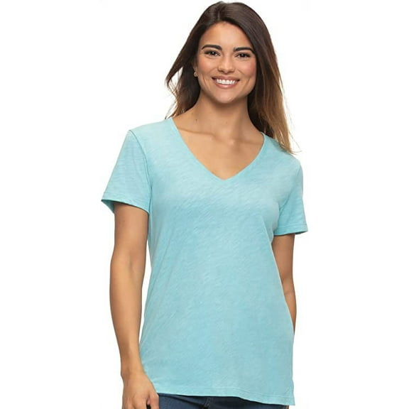Felina Women's Slub Jersey V-Neck Tee Short Sleeve T-Shirt (Marine Blue, Medium)