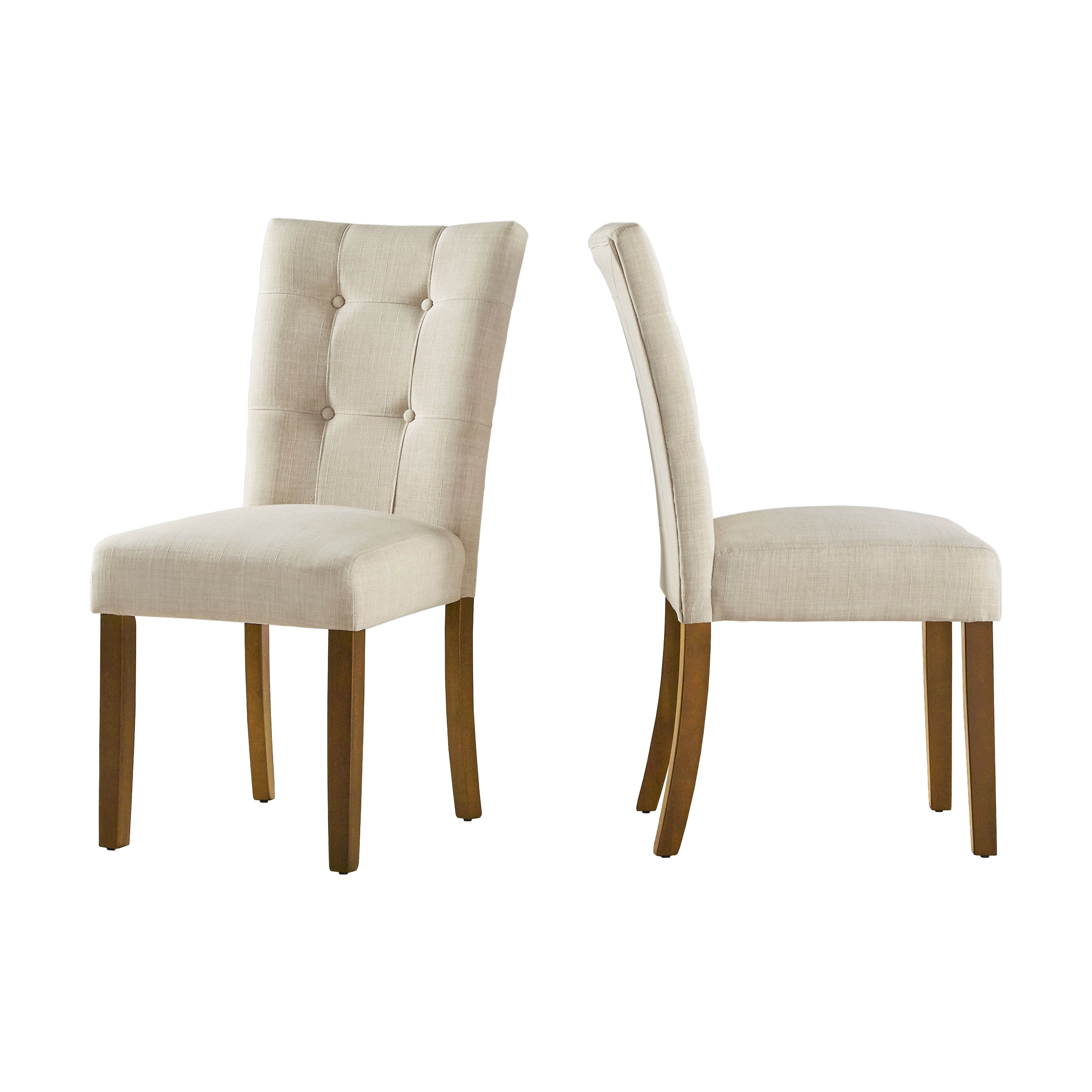 Chelsea Lane Upholstered Cherry Finish Dining Side Chair, Set of 2, Beige